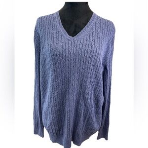 Kim Rogers ladies periwinkle blue cable knit V-neck‎ pullover sweater size XL